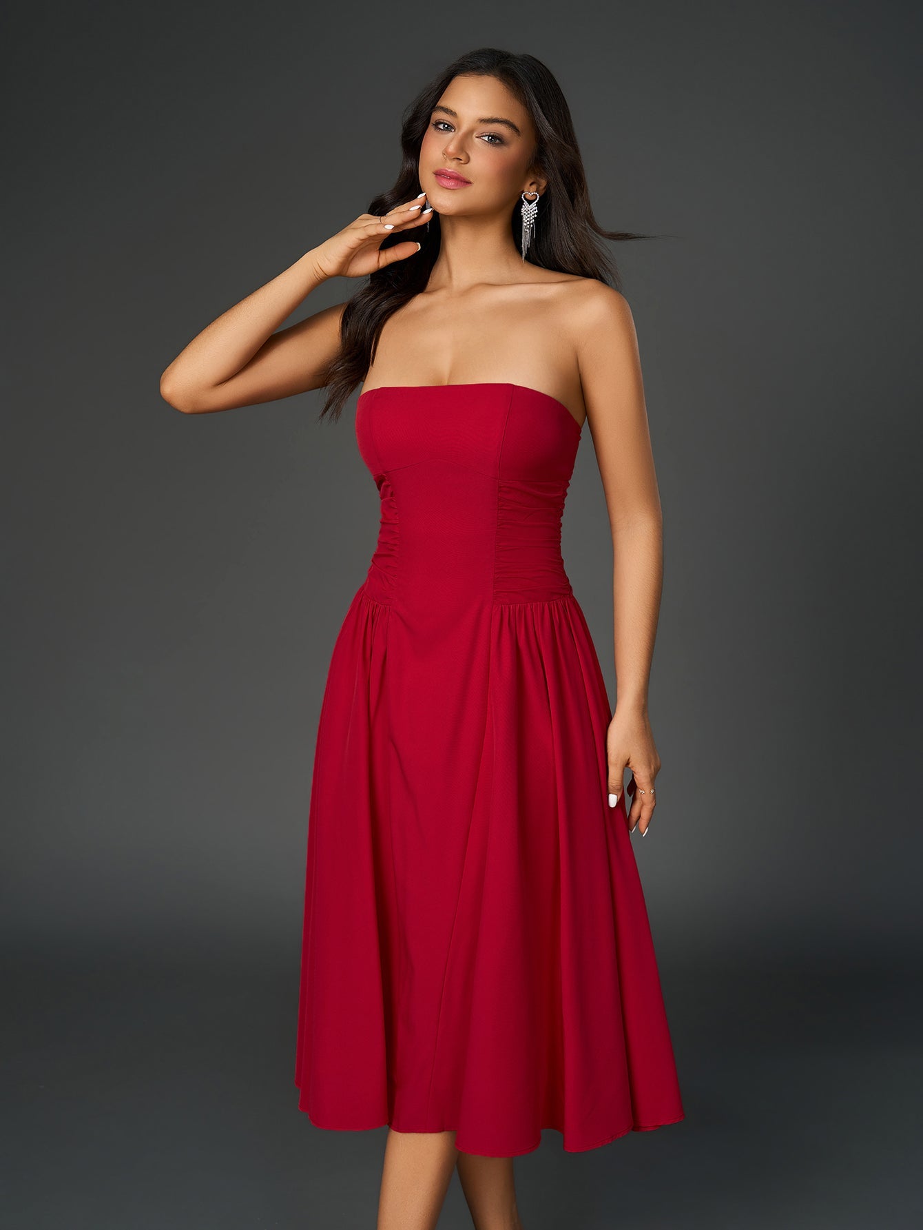 Ruched Waist Backless Prom Tube Dress
