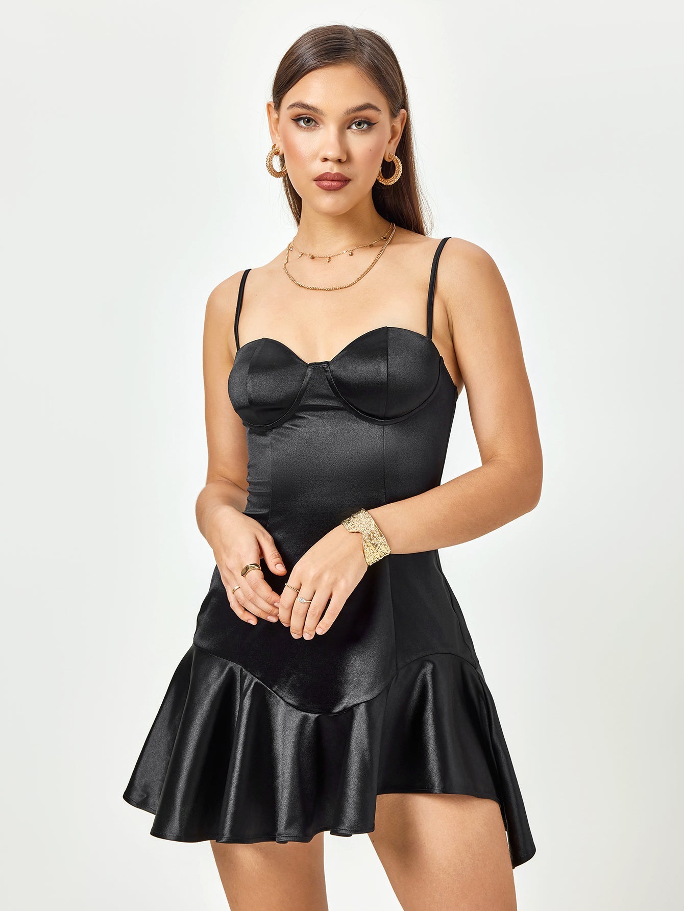 Satin Corset Zipper Asymmetrical Hem Mini Dress