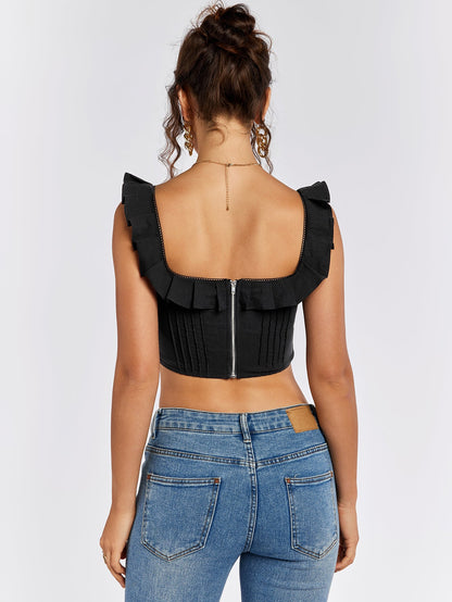 Square Neck Ruffles Asymmetrical Hem Tank Top