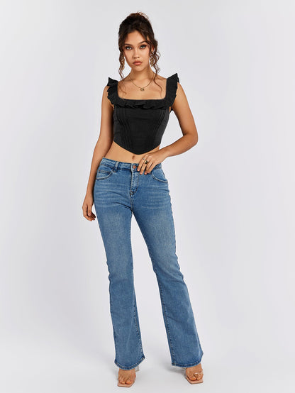 Square Neck Ruffles Asymmetrical Hem Tank Top