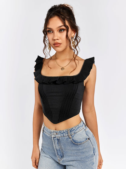 Square Neck Ruffles Asymmetrical Hem Tank Top