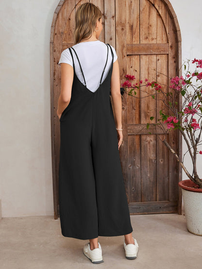 Tie Back Pocket Wide Legs Jumpsuit
