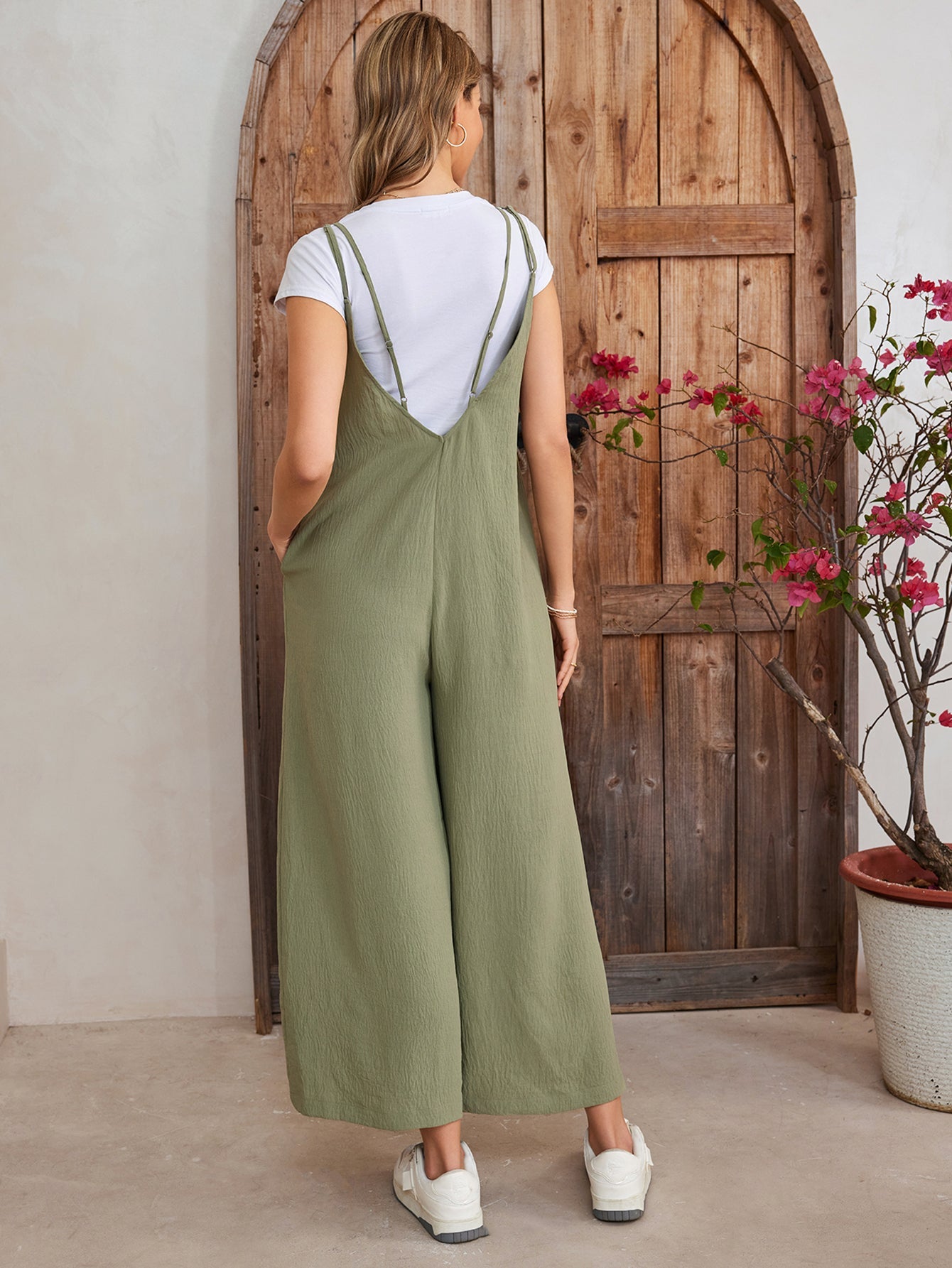 Tie Back Pocket Wide Legs Jumpsuit