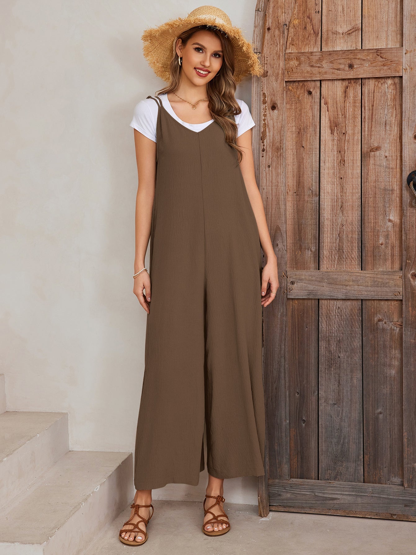Tie Back Pocket Wide Legs Jumpsuit
