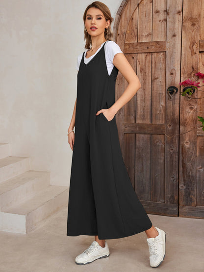 Tie Back Pocket Wide Legs Jumpsuit