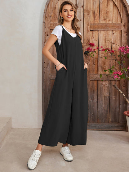 Tie Back Pocket Wide Legs Jumpsuit