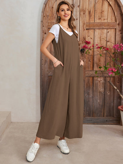 Tie Back Pocket Wide Legs Jumpsuit