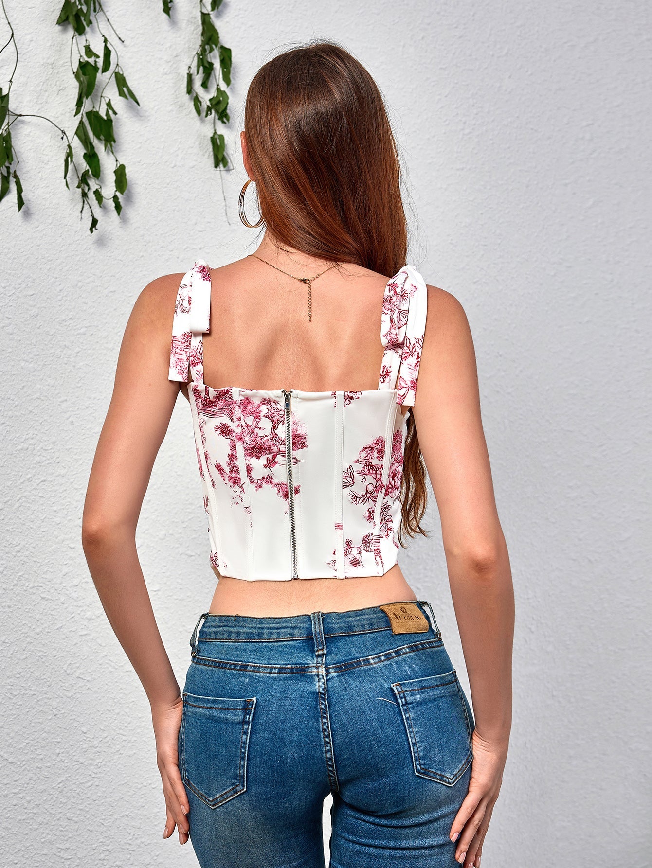Tie Shoulder Floral Print Corset Top