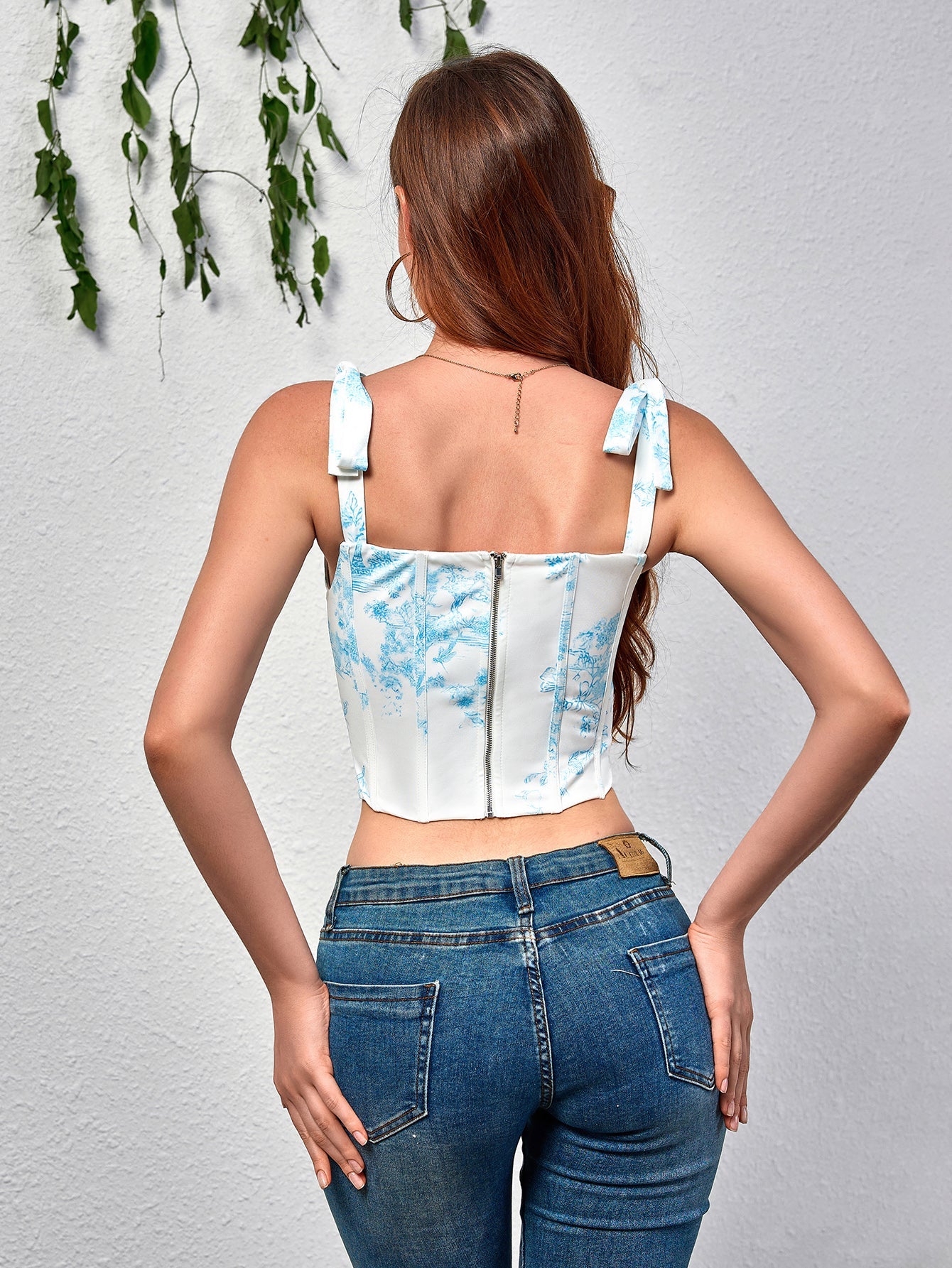 Tie Shoulder Floral Print Corset Top