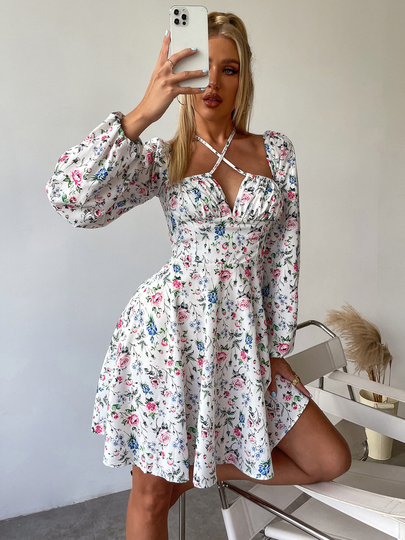 Tie Front Ditsy Floral Dress